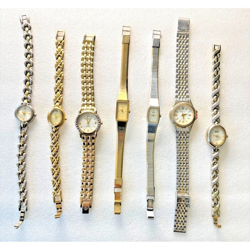 7Pc Watch Lot Quartz Mixed Brands Seiko  Vintage Modern Gold Tone Silver As Is